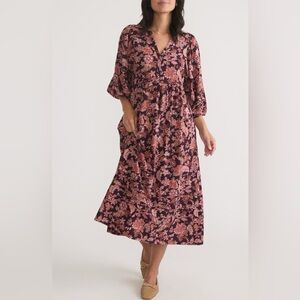 Marine Layer Lola Floral Puff Sleeve Midi Dress XS